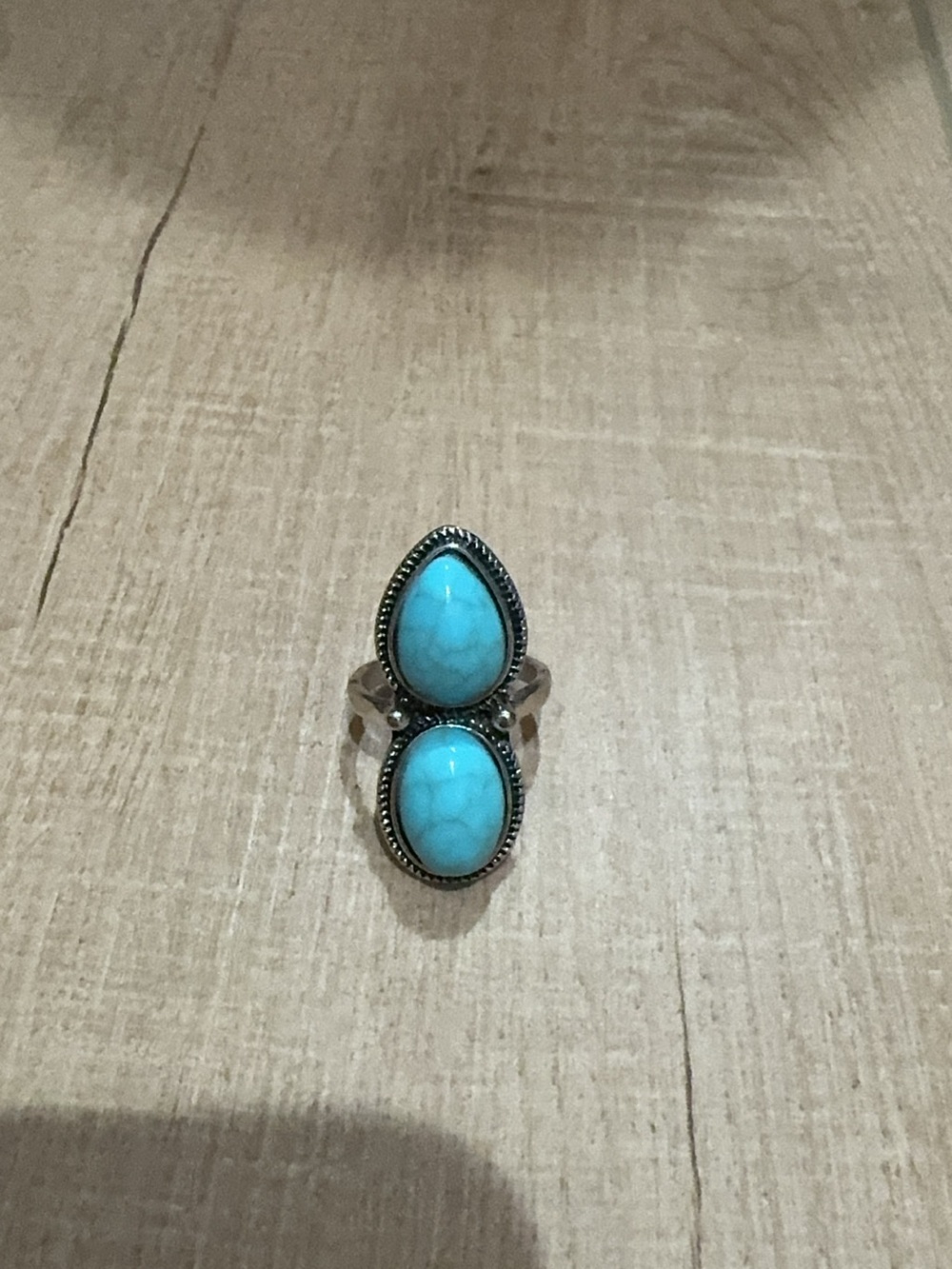 Turquoise Double Stone Silver Ring - Unbranded